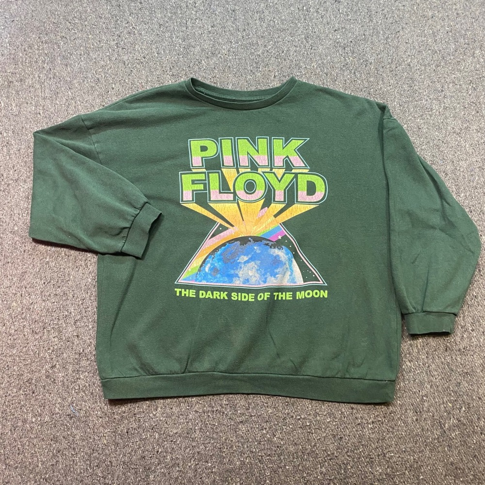 Pink Floyd Dark Side of the Moon Sweatshirt Sz M Green Grunge Rock Graphic Shirt